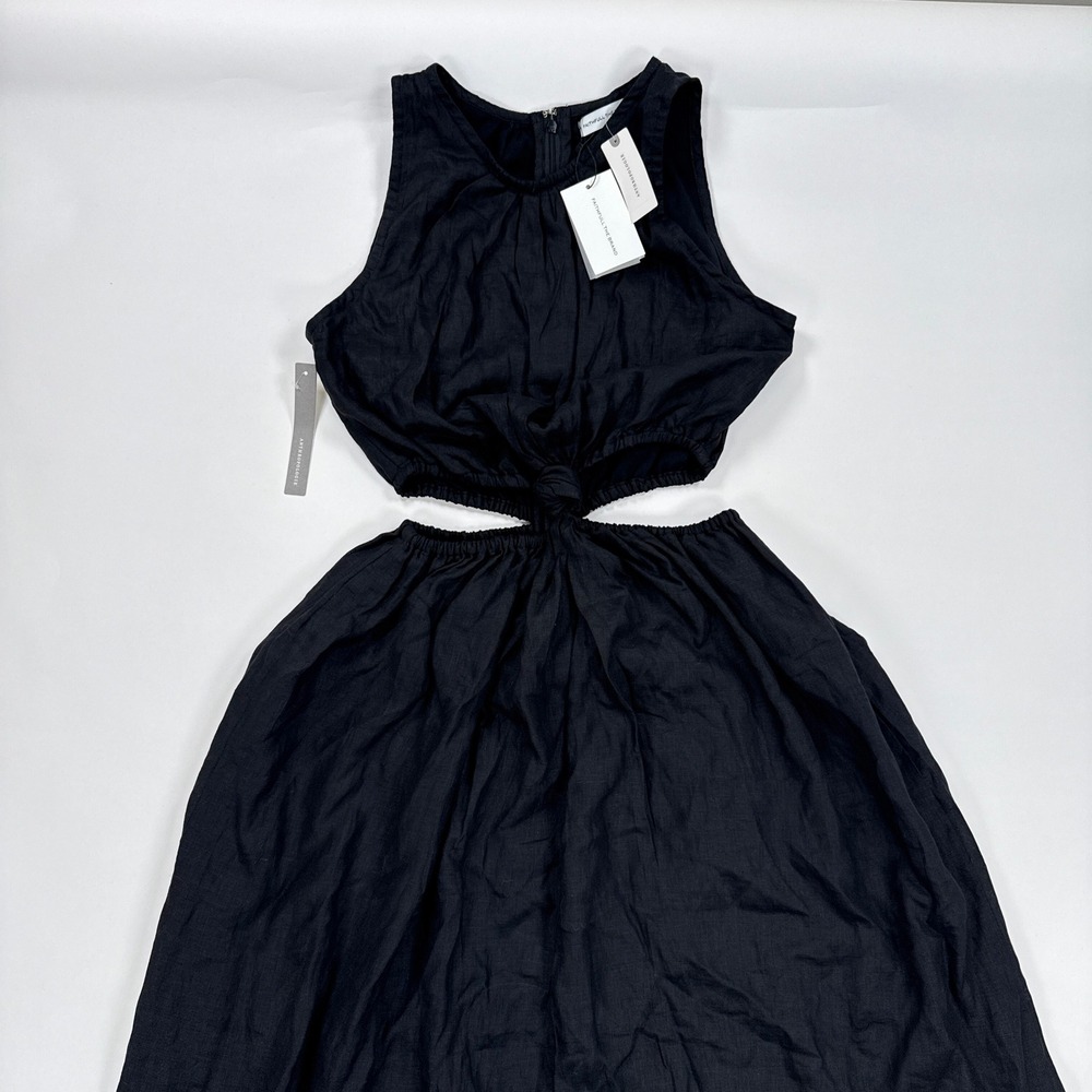 Faithfull The Brand Womens Zeta Midi Dress XL Black Linen Cutout Knot Minimalist
